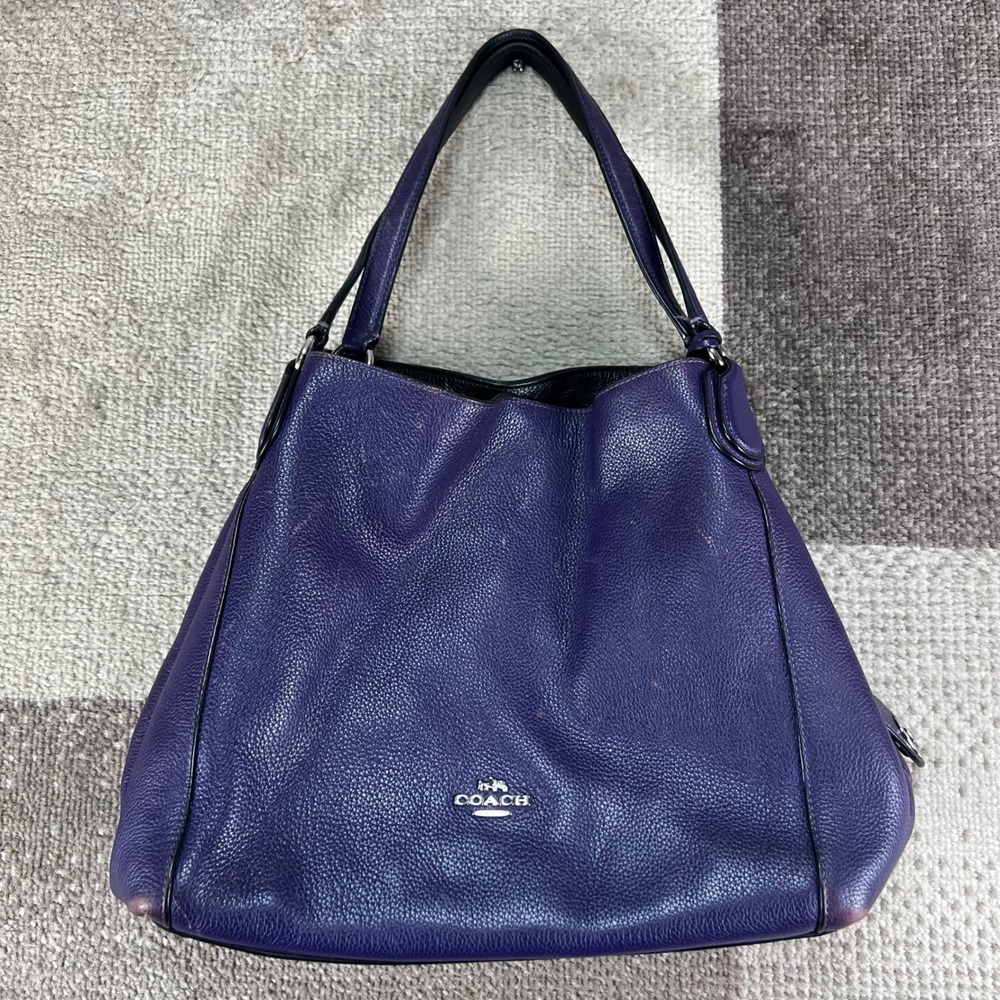 Coach Purple Pebbled Leather Edie Shoulder Bag Tote Purse Handbag 33547